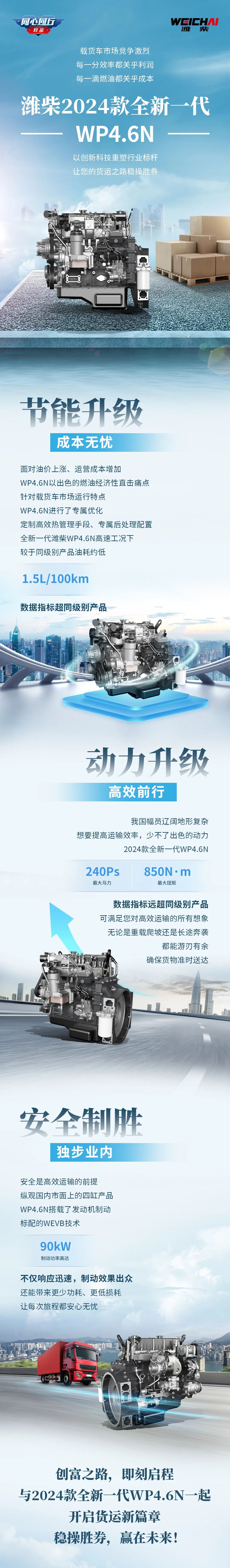 选择潍柴2024款全新一代WP4.6N，助你高效运营稳操胜券